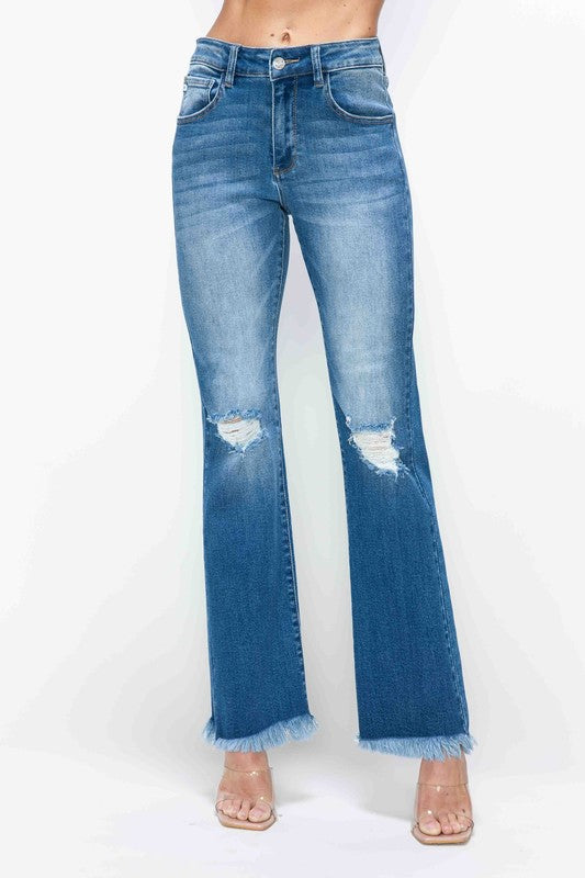 bytos Full Size Raw Hem Distressed High Rise Bootcut Jeans - Little Miss Vanilla