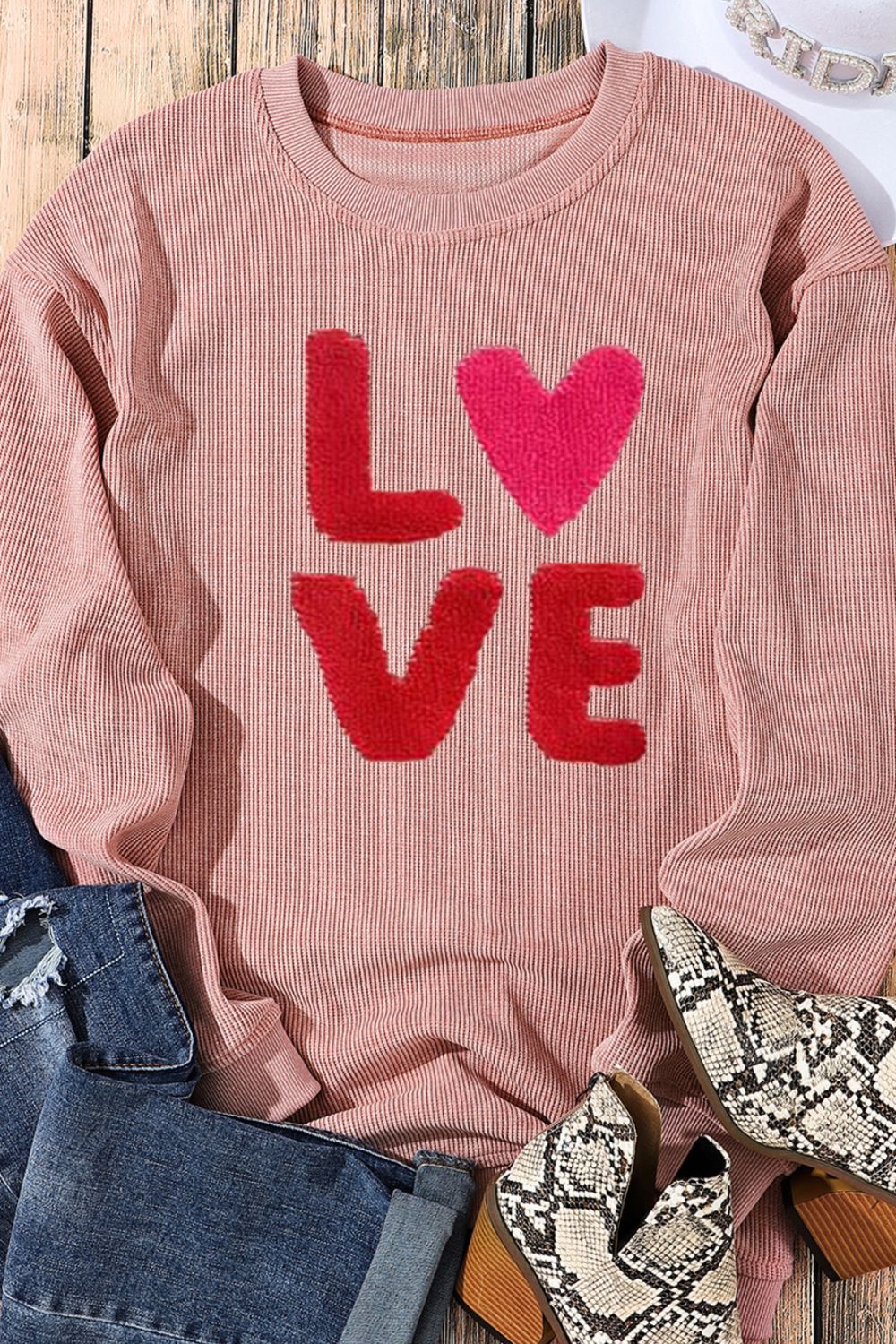 Valentine’s Day LOVE Round Neck Long Sleeve Sweatshirt - Little Miss Vanilla