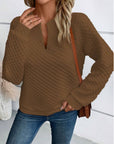 Notched Long Sleeve Sweatshirt - Little Miss Vanilla