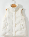 White Quilted High Neck Zip Up Jacket Vest - Little Miss Vanilla