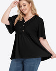 Plus Size Buttoned V-Neck Frill Trim Babydoll Blouse - Little Miss Vanilla