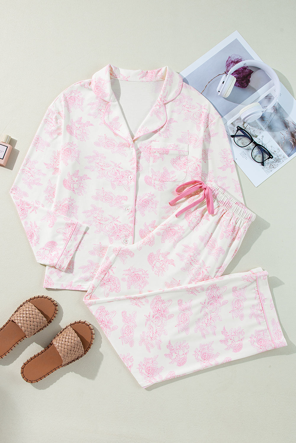 Pink Floral Long Sleeve and Pants Pajamas Set - Little Miss Vanilla