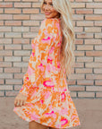 Orange Abstract Print Smocked Lantern Sleeve Ruffle Mini Dress - Little Miss Vanilla