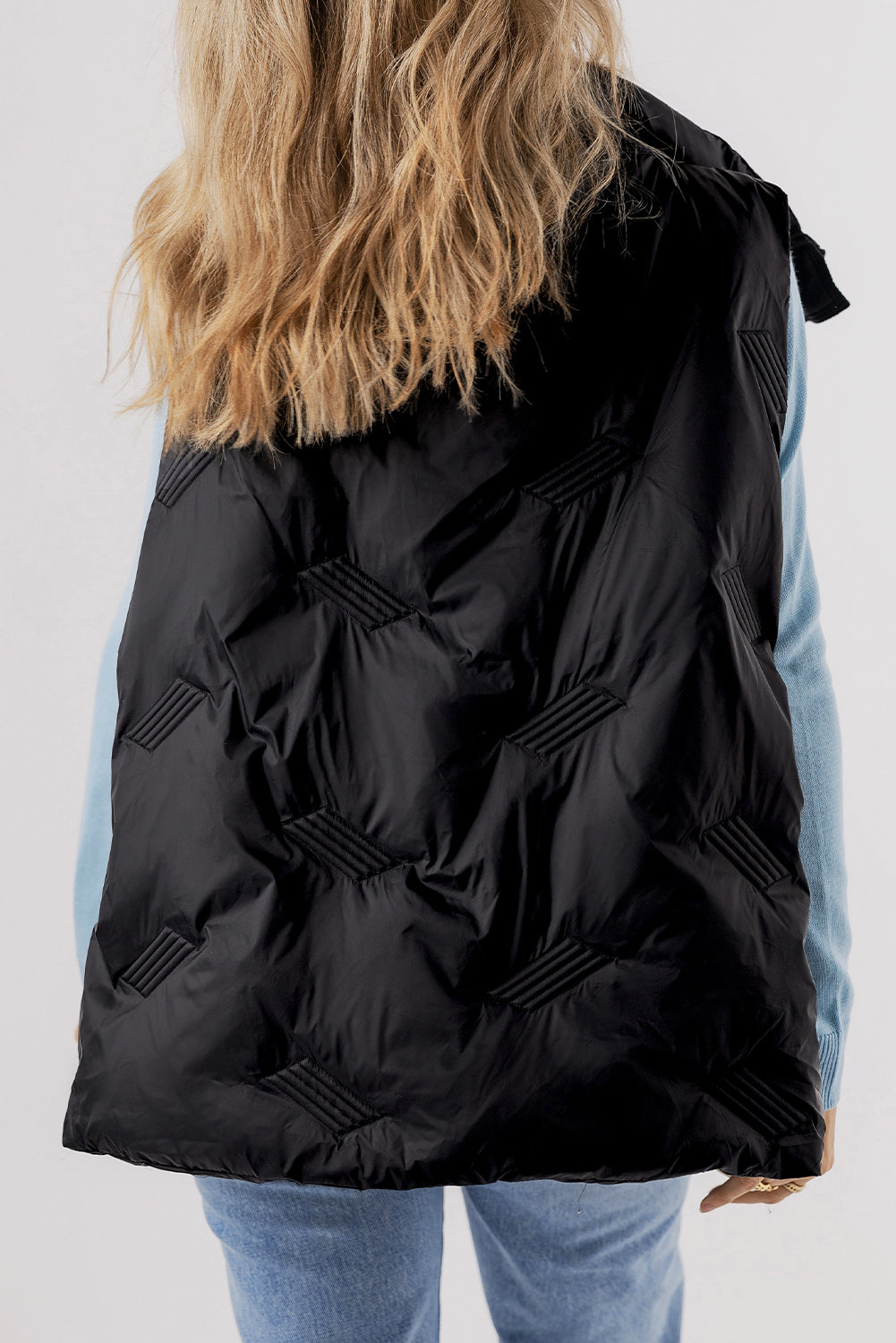 Black Quilted High Neck Zip Up Jacket Vest - Little Miss Vanilla