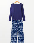 Blue Solid Top and Christmas Pants Two Piece Lounge Set - Little Miss Vanilla