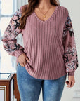 Plus Size Printed V-Neck Long Sleeve T-Shirt - Little Miss Vanilla