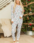 White Holly Print Thermal Pullover Pants Lounge Set - Little Miss Vanilla