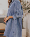 Distressed Collared Neck Flounce Sleeve Denim Dress - Little Miss Vanilla