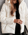 White Solid Quilted Hooded Zip Up Puffer Coat - Little Miss Vanilla