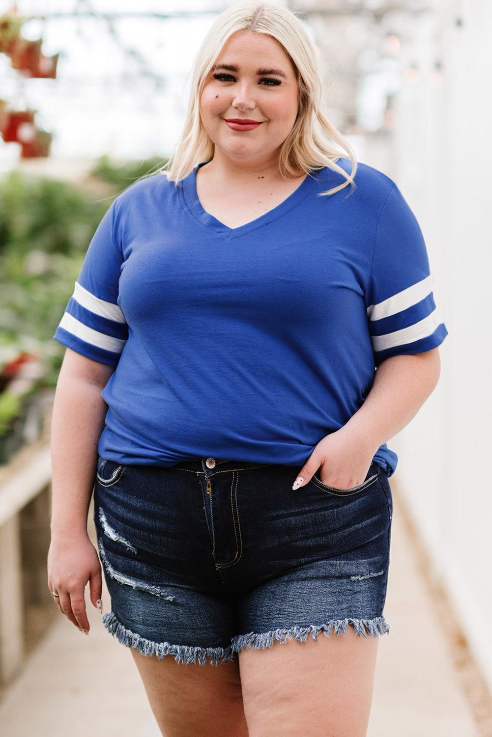 Plus Size Striped V-Neck Tee Shirt - Little Miss Vanilla