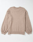 Plus Size Pearl Detail Round Neck Long Sleeve Sweater - Little Miss Vanilla