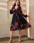 Honey Plus Size Floral Surplice Neck Tie Waist Dress - Little Miss Vanilla