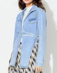 Asymmetric Slit Collared Neck Long Denim Top - Little Miss Vanilla