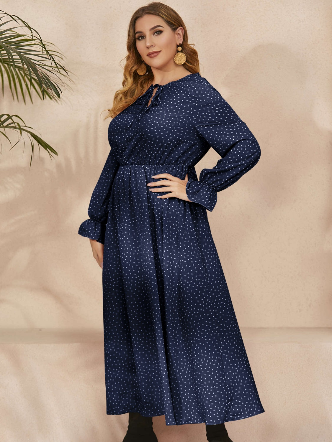 Honey Plus Size Ruffled Polka Dot Long Sleeve Midi Dress - Little Miss Vanilla