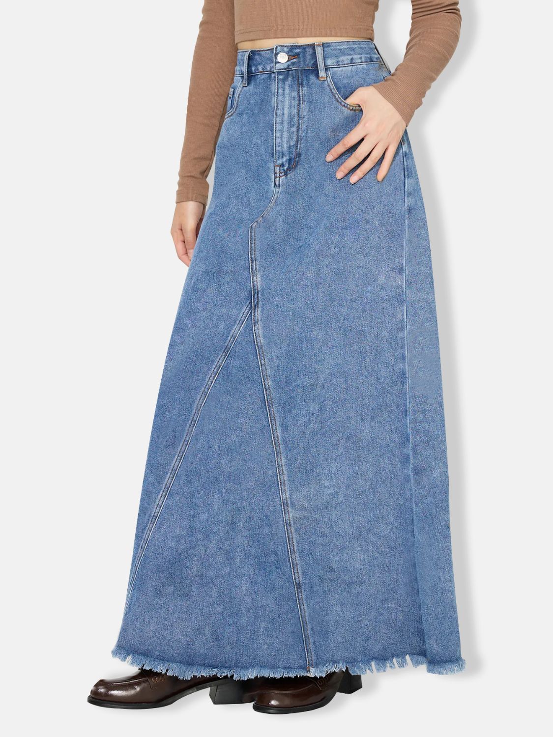 Raw Hem Maxi Denim Skirt - Little Miss Vanilla