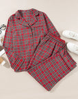 Plus Size Plaid Collared Neck Top and Pants Lounge Set - Little Miss Vanilla