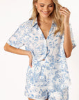 Sky Blue Floral Short Sleeve Shirt and Shorts Set - Little Miss Vanilla