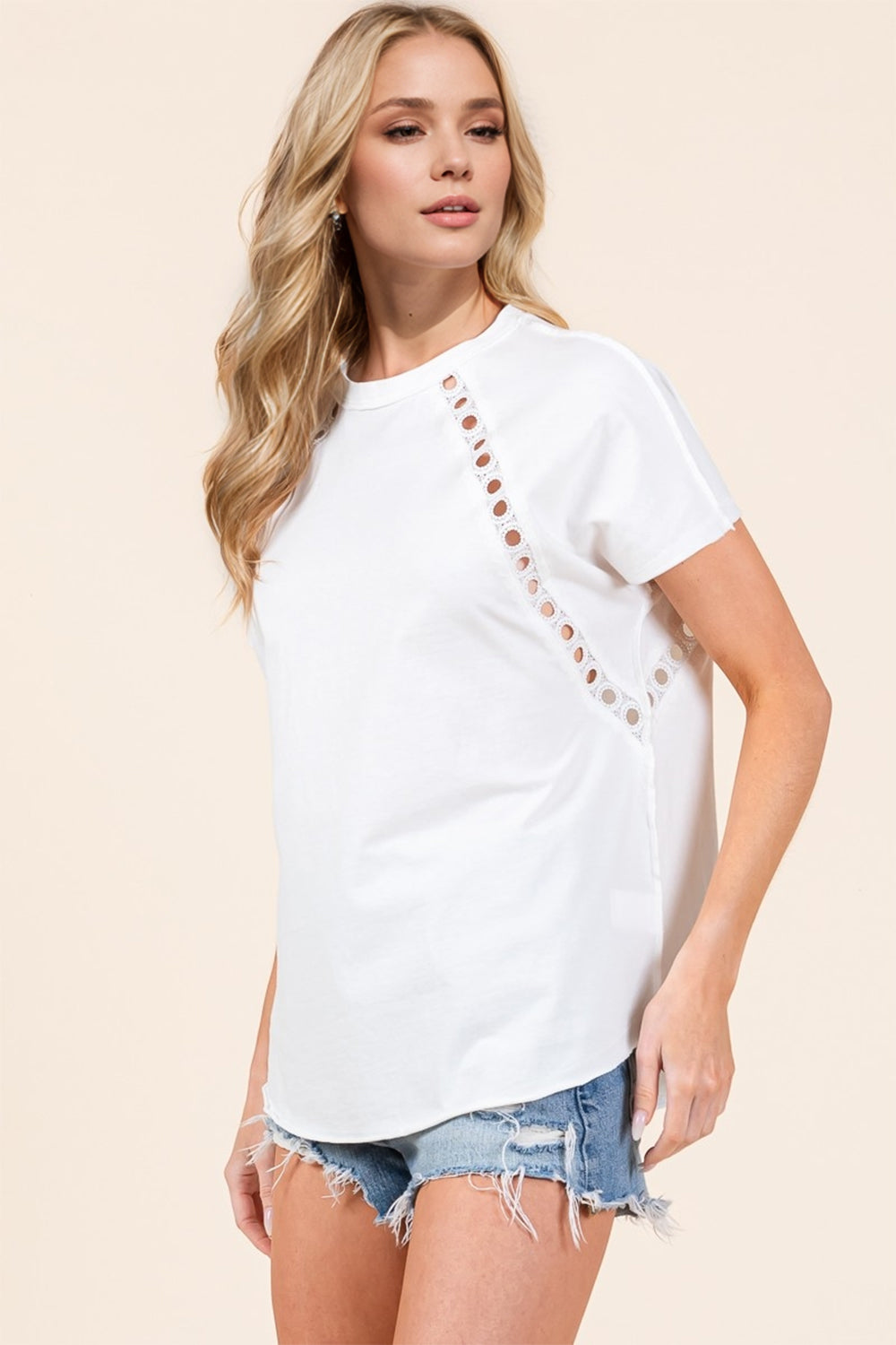 Double Take Full Size Cutout Round Neck Short Sleeve T-Shirt - Little Miss Vanilla