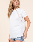 Double Take Full Size Cutout Round Neck Short Sleeve T-Shirt - Little Miss Vanilla