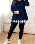 Plus Size Plaid Hem Round Neck Long Sleeve Sweatshirt - Little Miss Vanilla