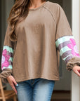 Plus Size Flower Round Neck Long Sleeve Blouse - Little Miss Vanilla