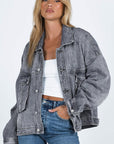 Gray Chest Pockets Drop Shoulder Loose Denim Jacket - Little Miss Vanilla