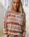 Multicolour Aztec Print Puff Sleeve Pullover and Pants Lounge Outfit - Little Miss Vanilla