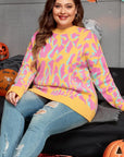 Plus Size Contrast Round Neck Long Sleeve Sweater - Little Miss Vanilla