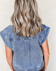 Ashleigh Blue Acid Wash Elastic Hem Button Up Denim Vest - Little Miss Vanilla