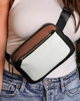 White Leather Colorblock Zipped Removable Clip Crossbody Bag - Little Miss Vanilla