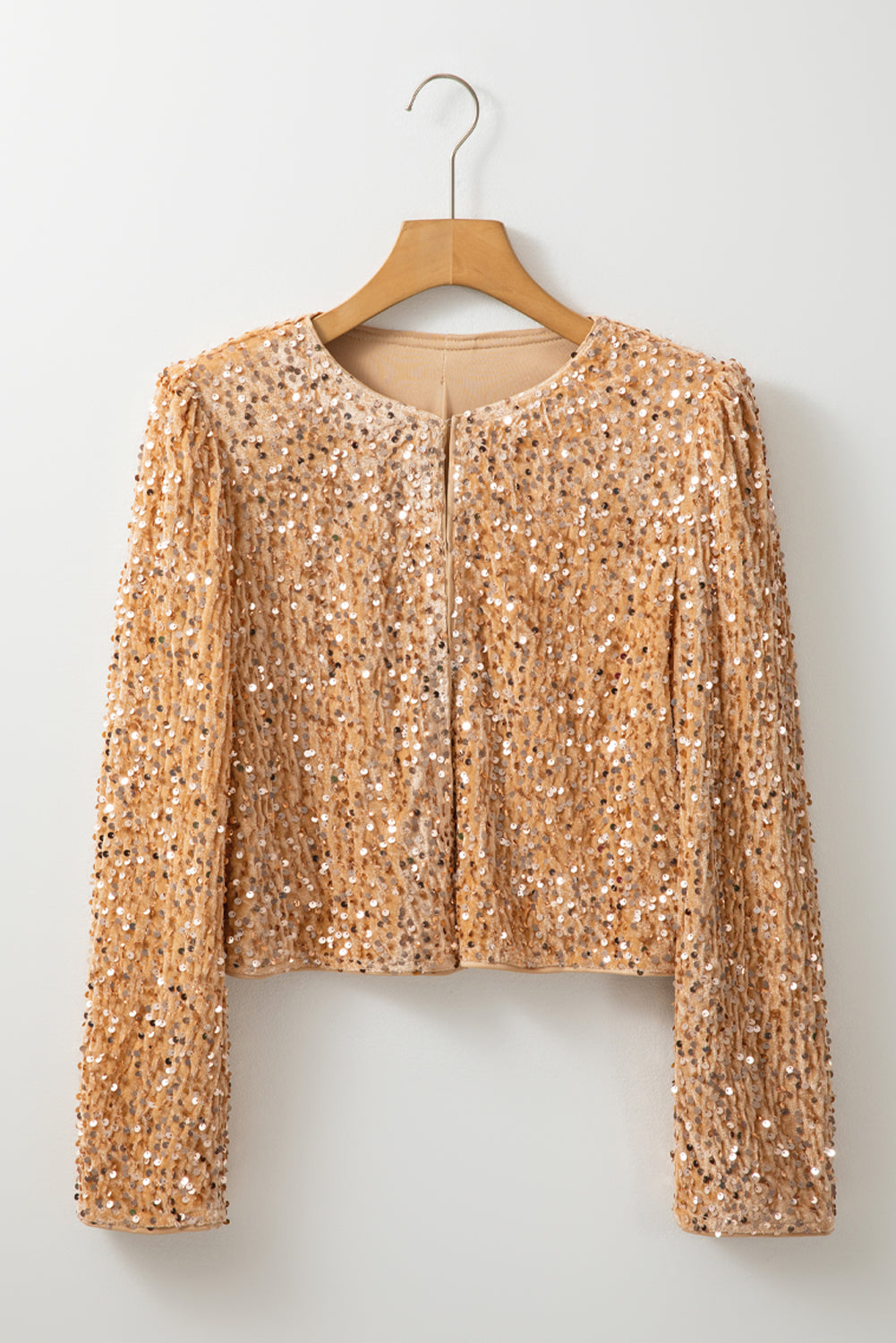 Golden Fleece Sequined Open Front Cropped Jacket - Little Miss Vanilla