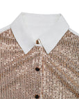 Perfee Sequin Contrast Collared Neck Long Sleeve Shirt - Little Miss Vanilla