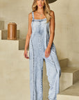 Beau Blue Light Wash Frayed Exposed Seam Wide Leg Denim Overall