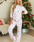 White Christmas Pattern Long Sleeve Top and Wide Leg Pants Set - Little Miss Vanilla