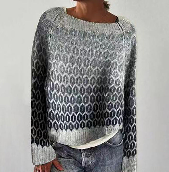 Women&#39;s Fashion Round Neck Multicolor Loose Leisure Pullover Knitwear Sweater