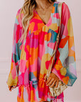 Red Abstract Print Bell Sleeve V Neck Babydoll Dress - Little Miss Vanilla