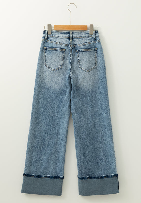 Washed Wide Leg Jeans with Pockets - Little Miss Vanilla