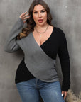 Plus Size Two-Tone Surplice Neck Sweater - Little Miss Vanilla