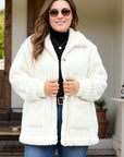 Plus Size Collared Neck Button Down Fuzzy Outerwear - Little Miss Vanilla