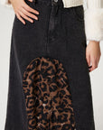 Slit Leopard Midi Denim Skirt - Little Miss Vanilla