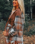 Cinnamon Plaid Corduroy Patchwork Chest Pocket Shacket