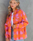 Orange Plaid Chest Pockets Button-up Turn Down Collar Jacket