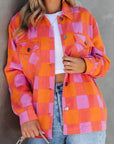 Orange Plaid Chest Pockets Button-up Turn Down Collar Jacket