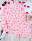 Pink Valentine Heart Shape Print Long Sleeve Top Shorts Lounge Set - Little Miss Vanilla