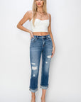 RISEN Full Size Cuffed Ankle Distressed Straight Jeans - Little Miss Vanilla