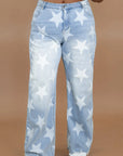 Plus Size Star Straight Leg Jeans with Pockets - Little Miss Vanilla