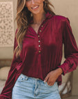 Frill Half Button Mock Neck Long Sleeve Blouse - Little Miss Vanilla