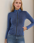 Basic Bae Pocketed Turtleneck Zip Up Denim Top - Little Miss Vanilla