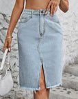 Raw Hem Slit Denim Skirt - Little Miss Vanilla