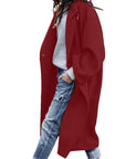 Casual Long Jacket With Pockets Solid Color Single Breasted Lapel Woolen Coat For Women Warm Winter Clothing